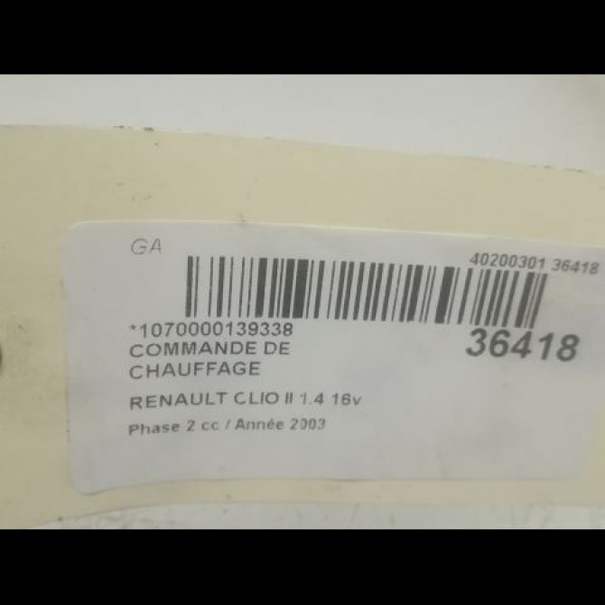 Commande de chauffage occasion RENAULT CLIO II Phase 2 06-2001->07-2006 1.4 16v 3