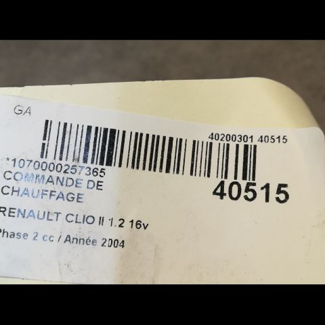 Commande de chauffage occasion RENAULT CLIO II Phase 2 06-2001->07-2006 1.2 16v 3