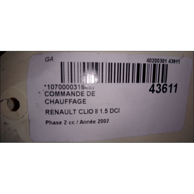 Commande de chauffage occasion RENAULT CLIO II Phase 2 06-2001->07-2006 1.5 DCI 65ch 3