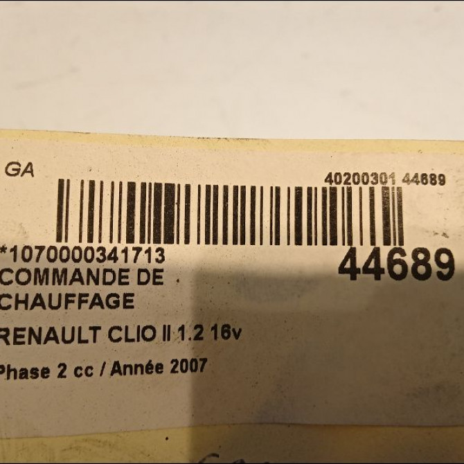 Commande de chauffage occasion RENAULT CLIO II Phase 2 06-2001->07-2006 1.2 16v 3