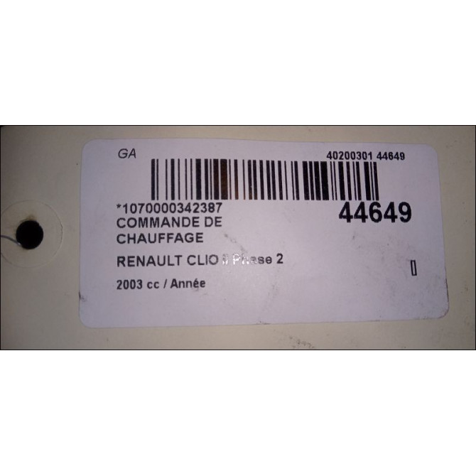 Commande de chauffage occasion RENAULT CLIO II Phase 2 06-2001->07-2006 3