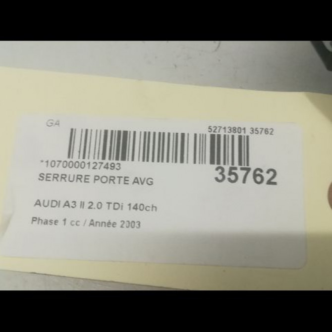 Serrure porte avg occasion AUDI A3 II Phase 1 06-2003->06-2008 2.0 TDi 140ch 4E1837015 5