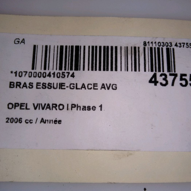 Bras essuie-glace avant gauche occasion OPEL VIVARO I Phase 1 10-2002->08-2006 91160060 3