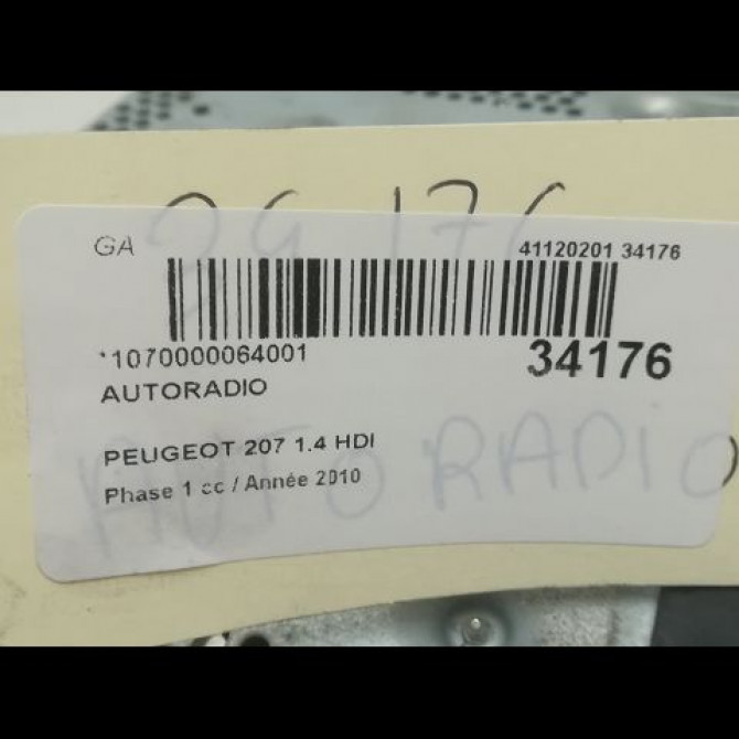 Autoradio occasion PEUGEOT 207 Phase 1 04-2006->06-2013 1.4 HDI 6574PX 3