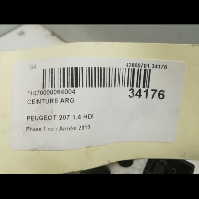 Ceinture arrière gauche occasion PEUGEOT 207 Phase 1 04-2006->06-2013 1.4 HDI 4