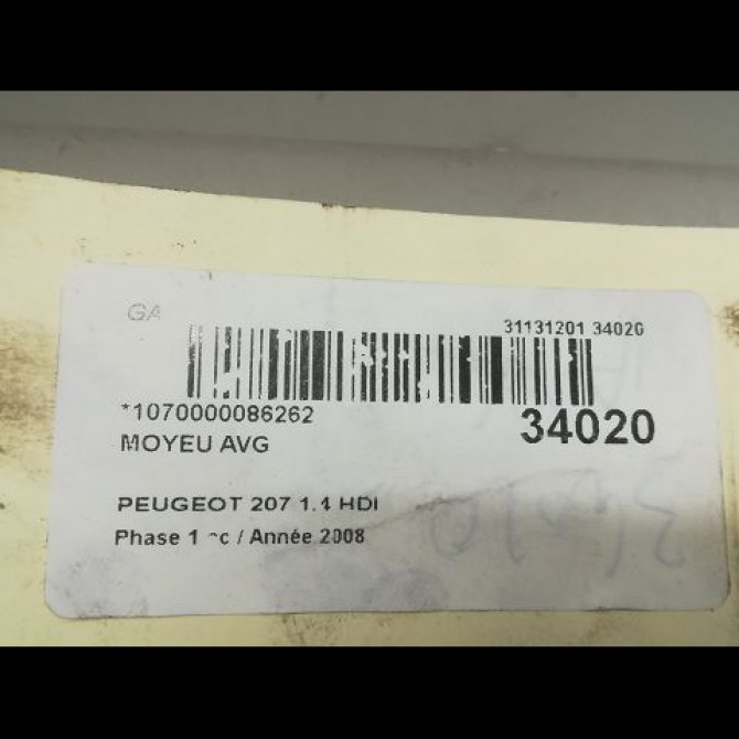 Moyeu avg occasion PEUGEOT 207 Phase 1 04-2006->06-2013 1.4 HDI 335086 4