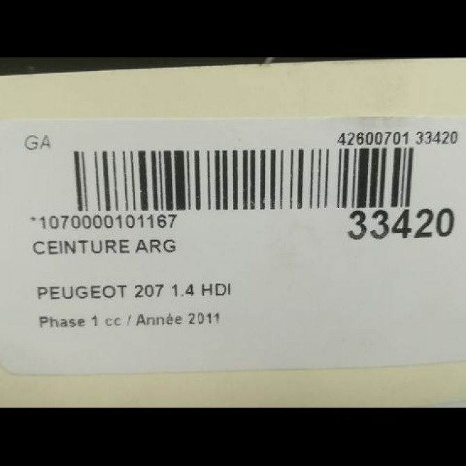 Ceinture arrière gauche occasion PEUGEOT 207 Phase 1 04-2006->06-2013 1.4 HDI 8975XJ 4