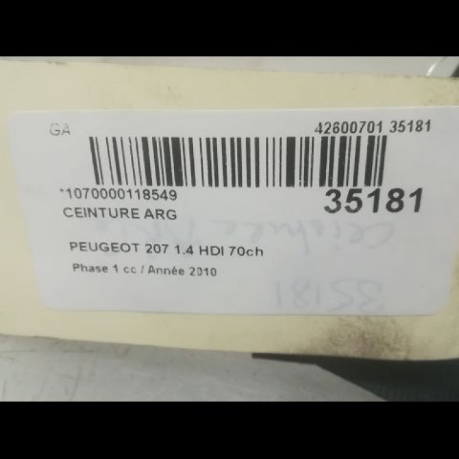 Ceinture arrière gauche occasion PEUGEOT 207 Phase 1 04-2006->06-2013 1.4 HDI 70ch 8975XJ 4