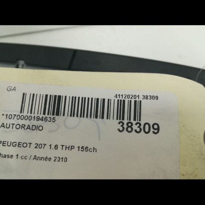 Autoradio occasion PEUGEOT 207 Phase 1 04-2006->06-2013 1.6 THP 156ch 6574PX 3