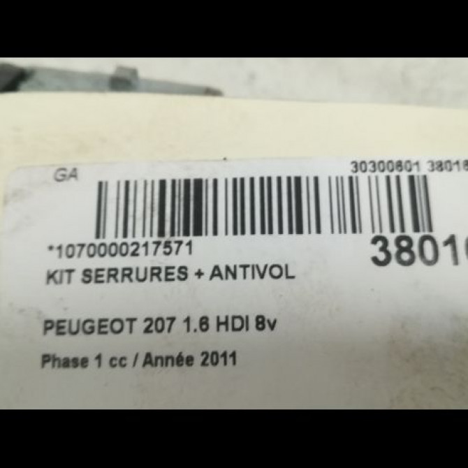 Kit serrures + antivol occasion PEUGEOT 207 Phase 1 04-2006->06-2013 1.6 HDI 8v 90ch 4162NW 5