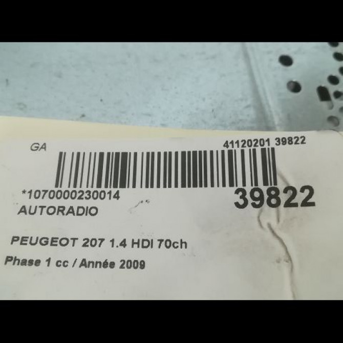 Autoradio occasion PEUGEOT 207 Phase 1 04-2006->06-2013 1.4 HDI 70ch 6574PX 3