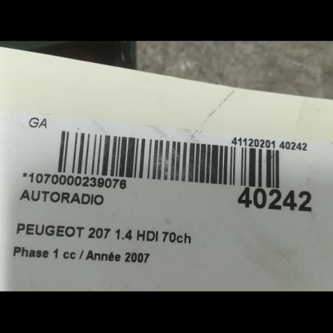 Autoradio occasion PEUGEOT 207 Phase 1 04-2006->06-2013 1.4 HDI 70ch 6564ZT 3