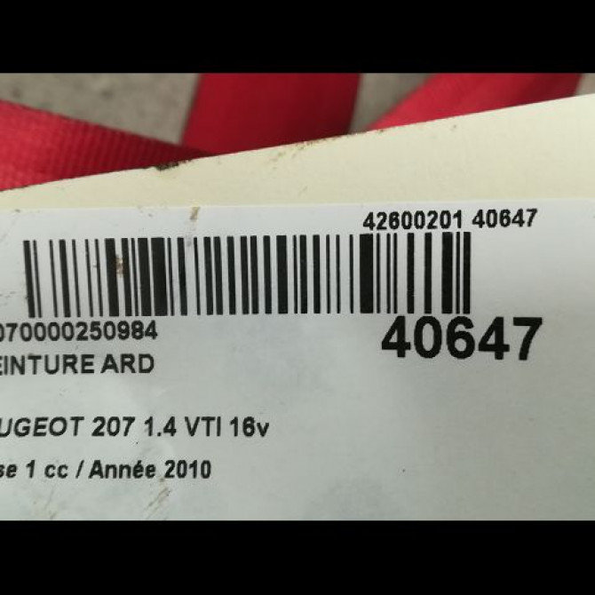 Ceinture arrière droite occasion PEUGEOT 207 Phase 1 04-2006->06-2013 1.4 VTI 16v 95ch 8975XT 4