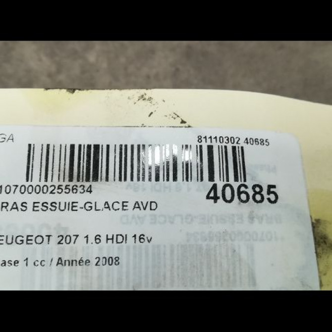 Bras essuie-glace avant droit occasion PEUGEOT 207 Phase 1 04-2006->06-2013 1.6 HDI 16v 90ch 2