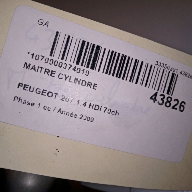 Maitre cylindre occasion PEUGEOT 207 Phase 1 04-2006->06-2013 1.4 HDI 70ch 4601R6 4