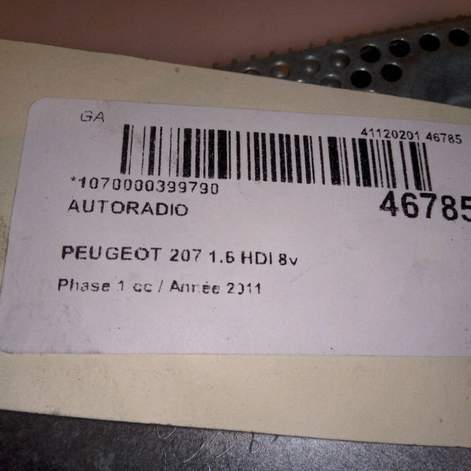 Autoradio occasion PEUGEOT 207 Phase 1 04-2006->06-2013 1.6 HDI 8v 92ch 5
