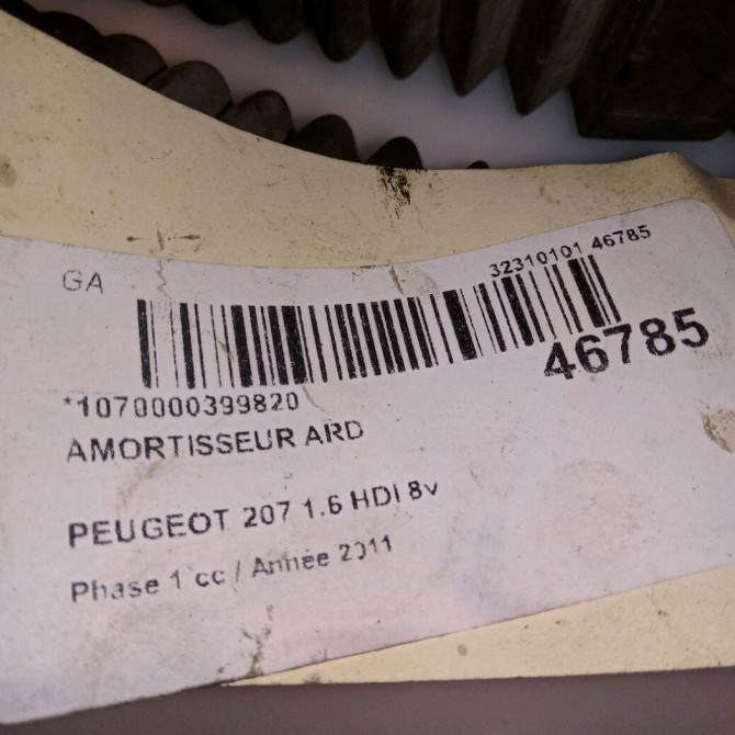 Amortisseur arrière droit occasion PEUGEOT 207 Phase 1 04-2006->06-2013 1.6 HDI 8v 92ch 3