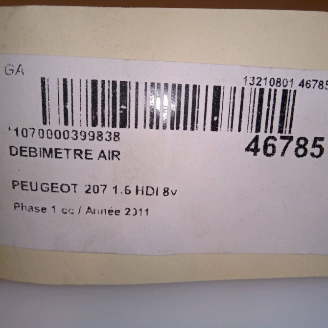 Debimetre air occasion PEUGEOT 207 Phase 1 04-2006->06-2013 1.6 HDI 8v 92ch 5