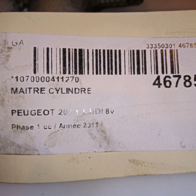 Maitre cylindre occasion PEUGEOT 207 Phase 1 04-2006->06-2013 1.6 HDI 8v 92ch 5