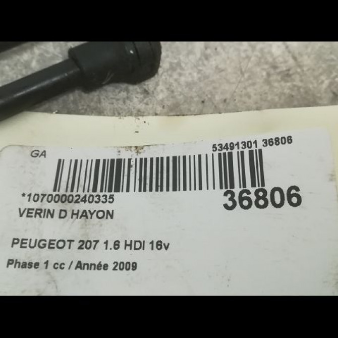 Verin droit hayon occasion PEUGEOT 207 Phase 1 04-2006->06-2013 1.6 HDI 16v 90ch 8731L7 2
