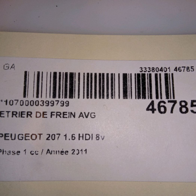 Etrier de frein avant gauche occasion PEUGEOT 207 Phase 1 04-2006->06-2013 1.6 HDI 8v 92ch 5