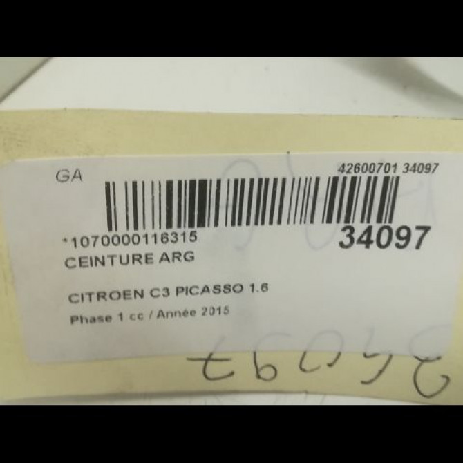 Ceinture arrière gauche occasion CITROEN C3 PICASSO Phase 1 02-2009->08-2012 1.6 HDi 16v 90ch 8975ER 4