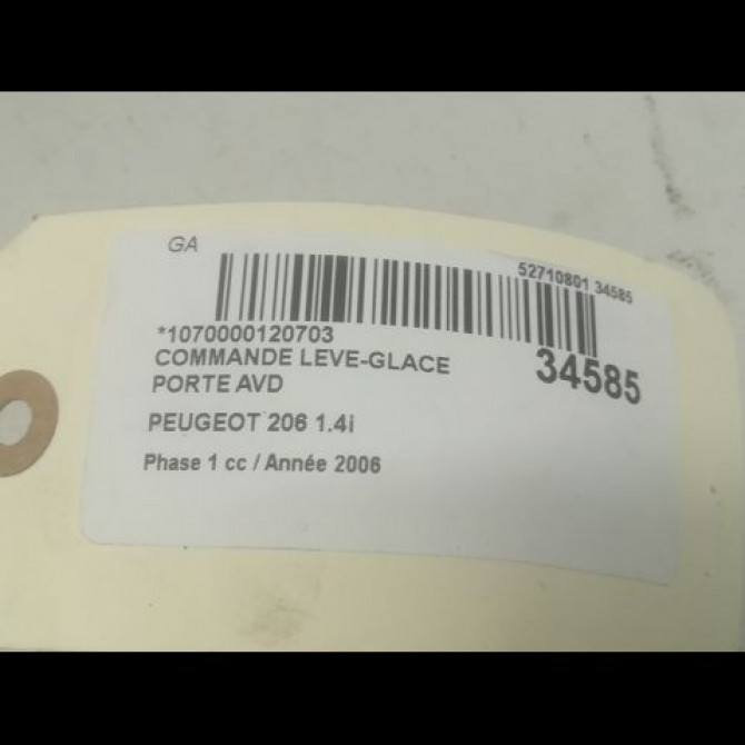 Commande lève-glace porte avant droite occasion PEUGEOT 206 Phase 1 09-1998->03-2009 1.4i 4