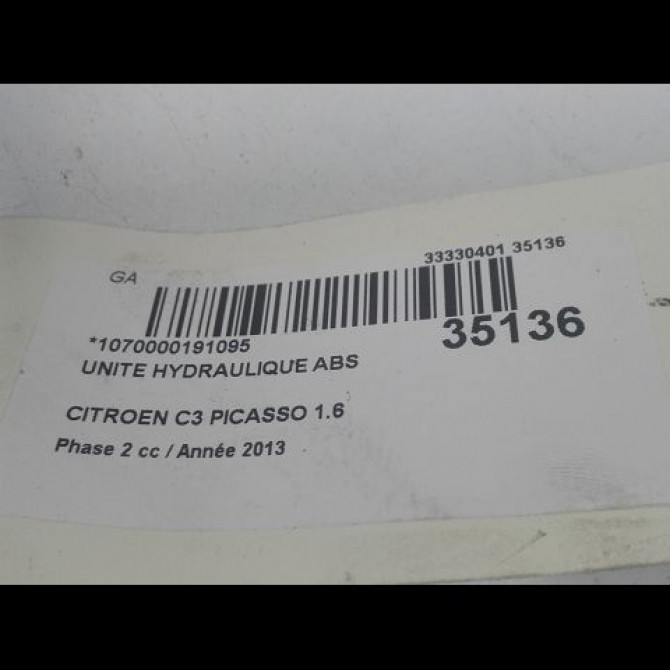 Unité hydraulique ABS occasion CITROEN C3 PICASSO Phase 2 09-2012->... 1.6 HDI 90ch 1608750080 3