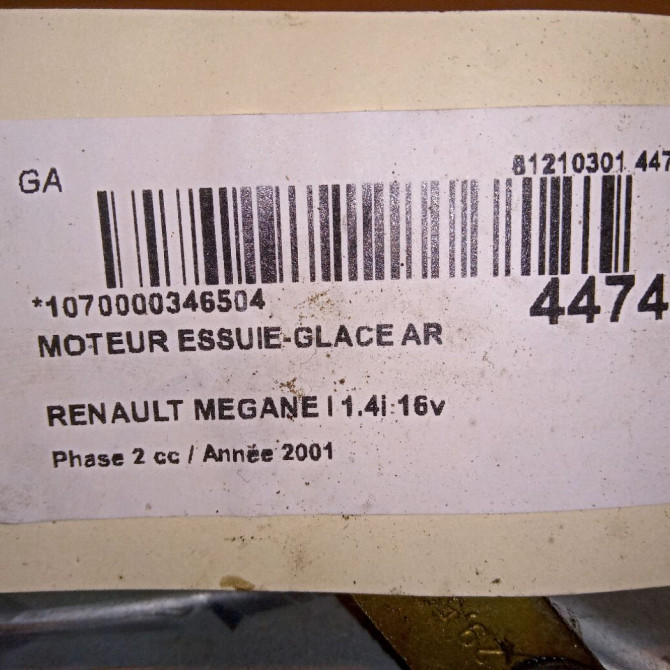 Moteur essuie-glace arrière occasion RENAULT MEGANE I Phase 2 03-1999->06-2003 1.4i 16v 8200028554 5