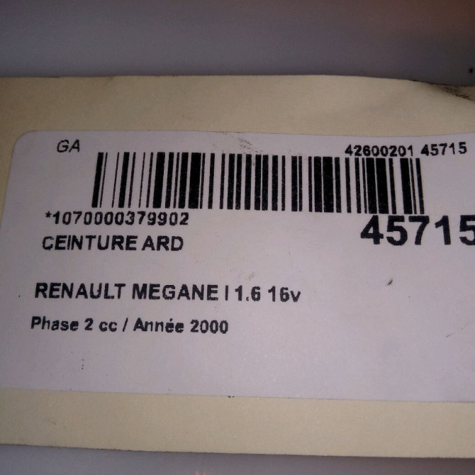 Ceinture arrière droite occasion RENAULT MEGANE I Phase 2 03-1999->06-2003 1.6 16v 7700430829 4