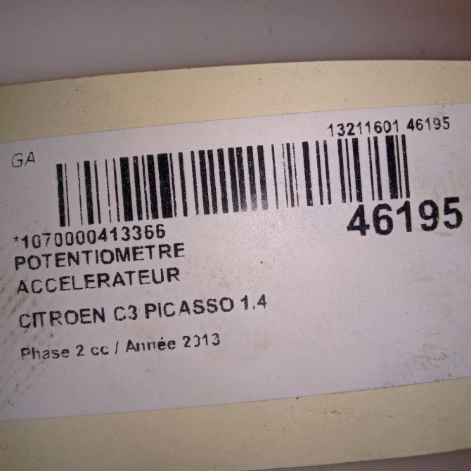 Potentiometre accelerateur occasion CITROEN C3 PICASSO Phase 2 09-2012->... 1.4 VTI 95ch 6