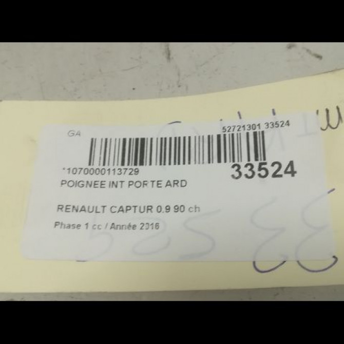 Poignee int porte ard occasion RENAULT CAPTUR Phase 1 02-2013->... 0.9 90 ch 806701025R 3