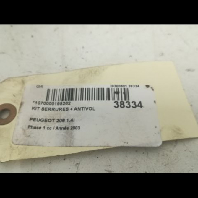 Kit serrures + antivol occasion PEUGEOT 206 Phase 1 09-1998->03-2009 1.4i 5