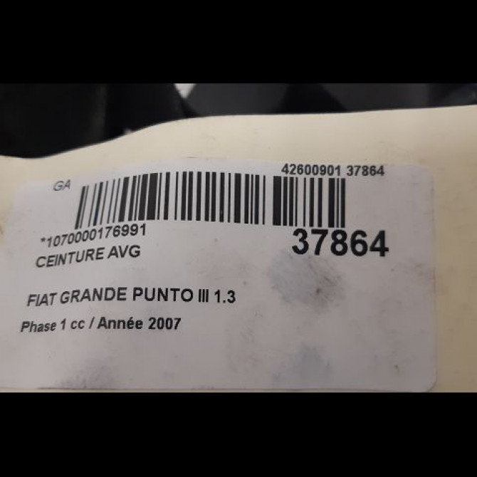 Ceinture avant gauche occasion FIAT GRANDE PUNTO III Phase 1 09-2005->12-2013 1.3 DT MULTIJET 16v 90ch 5