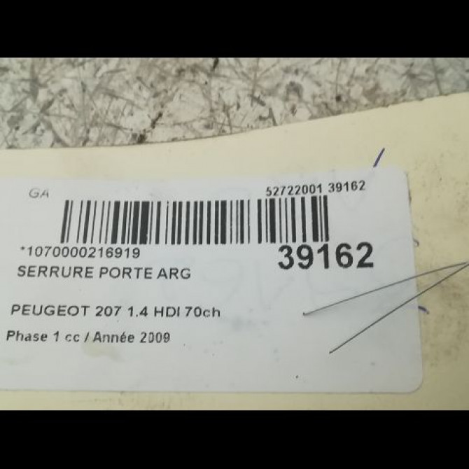 Serrure porte arg occasion PEUGEOT 207 Phase 1 04-2006->06-2013 1.4 HDI 70ch 9137F9 4