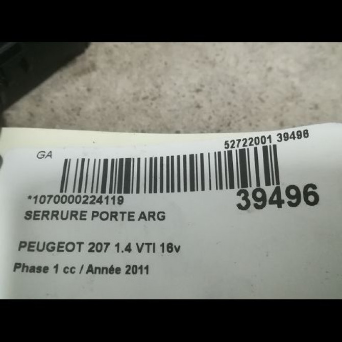 Serrure porte arg occasion PEUGEOT 207 Phase 1 04-2006->06-2013 1.4 VTI 16v 95ch 9137F9 3