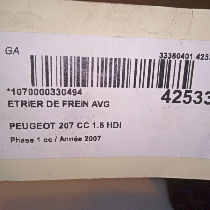 Etrier de frein avant gauche occasion PEUGEOT 207 CC Phase 1 03-2007->... 1.6 HDI 112ch 4400R8 4