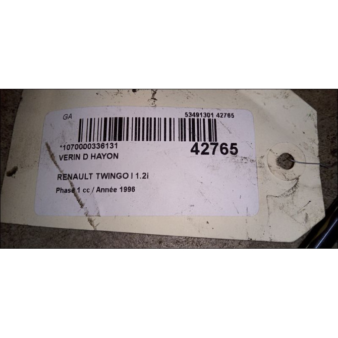 Verin droit hayon occasion RENAULT TWINGO I Phase 1 04-1993->08-1998 1.2i 55ch 2