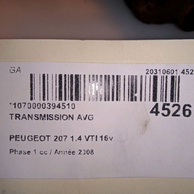 Transmission avant gauche occasion PEUGEOT 207 Phase 1 04-2006->06-2013 1.4 VTI 16v 95ch 3272PV 3