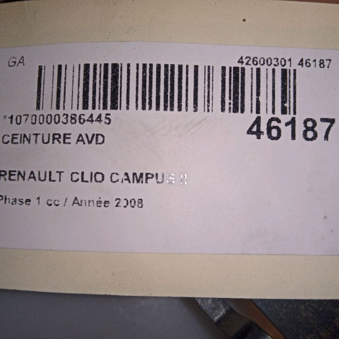 Ceinture avant droite occasion RENAULT CLIO CAMPUS II Phase 1 07-2006->07-2009 1.5 DCI 65ch 4