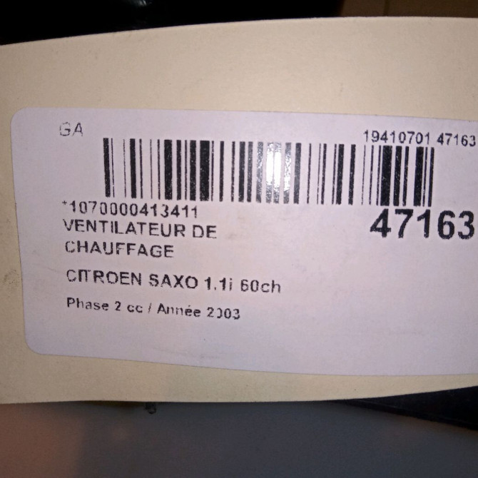 Ventilateur de chauffage occasion CITROEN SAXO Phase 2 09-1999->12-2004 1.1i 60ch 5