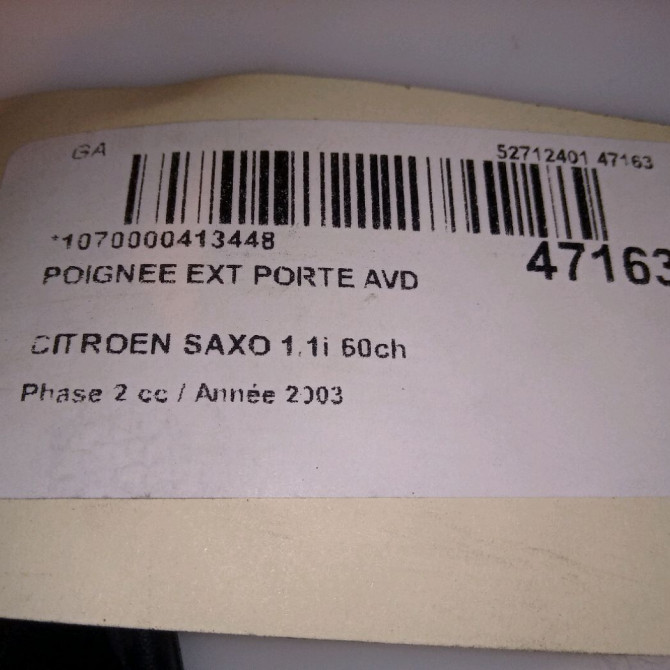 Poignee ext porte avd occasion CITROEN SAXO Phase 2 09-1999->12-2004 1.1i 60ch 5