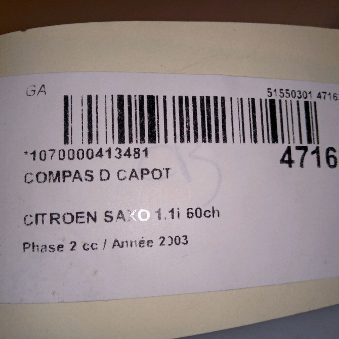 Compas d capot occasion CITROEN SAXO Phase 2 09-1999->12-2004 1.1i 60ch 4