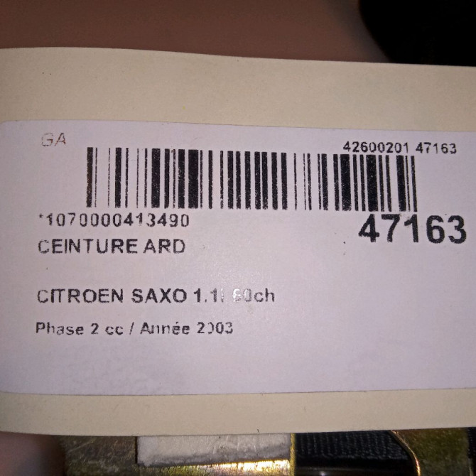 Ceinture arrière droite occasion CITROEN SAXO Phase 2 09-1999->12-2004 1.1i 60ch 4