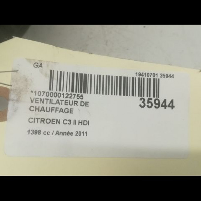 Ventilateur de chauffage occasion CITROEN C3 II Phase 1 11-2009->02-2013 1.4 HDi 70ch 6441CR 3