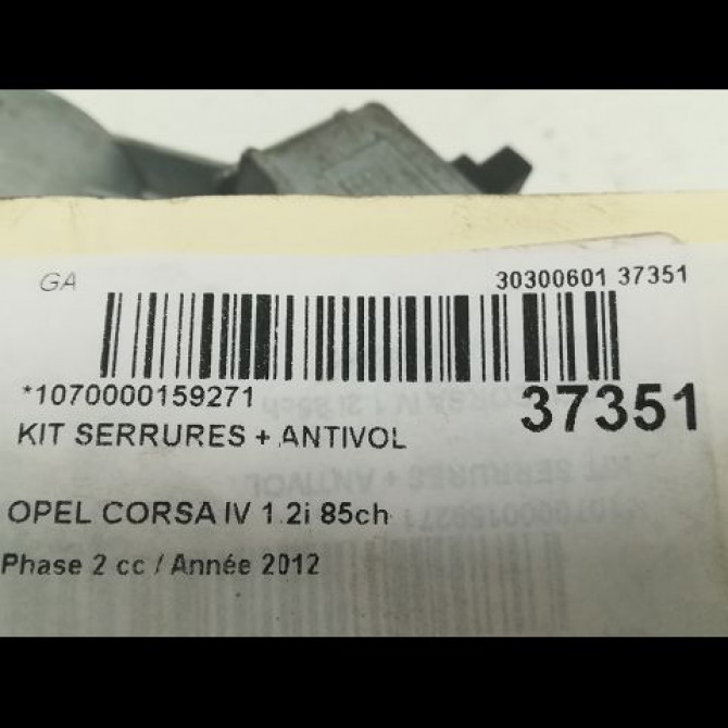 Kit serrures + antivol occasion OPEL CORSA IV Phase 2 01-2011->03-2015 1.2i 85ch 4