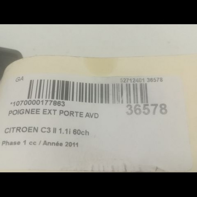 Poignee ext porte avd occasion CITROEN C3 II Phase 1 11-2009->02-2013 1.1i 60ch 9101KX 3