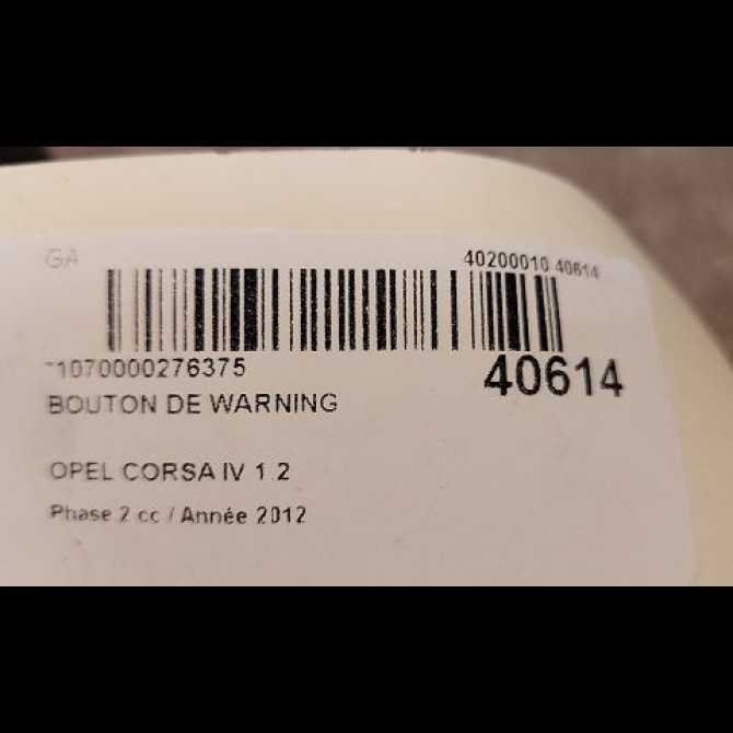 Bouton de warning occasion OPEL CORSA IV Phase 2 01-2011->03-2015 1.2 TWINPORT 85ch 3