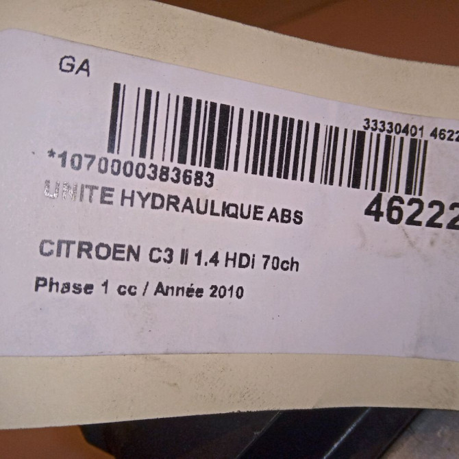 Unité hydraulique ABS occasion CITROEN C3 II Phase 1 11-2009->02-2013 1.4 HDi 70ch 4541SA 6