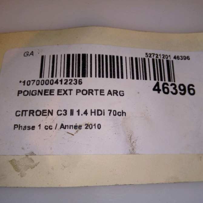 Poignee ext porte arg occasion CITROEN C3 II Phase 1 11-2009->02-2013 1.4 HDi 70ch 9101KX 4